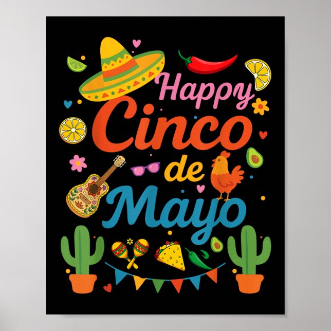 Affiche Joyeux Cinco De Mayo Fiesta Parti Mexicain Hommes  (Devant)
