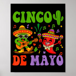 Affiche Joyeux cinco de mayo mexicain cactus et poivre