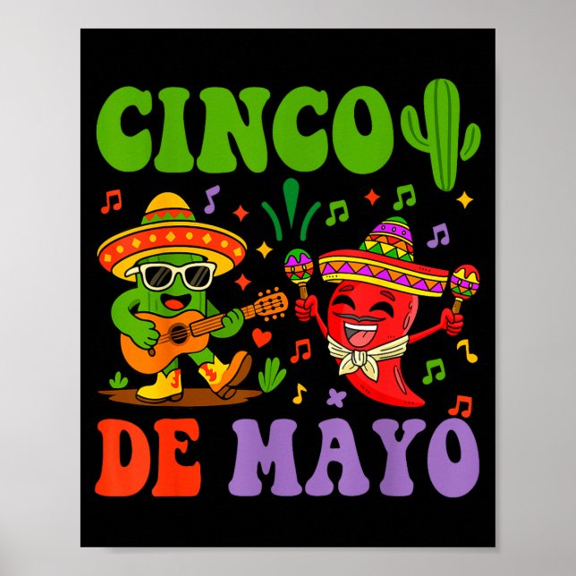 Affiche Joyeux cinco de mayo mexicain cactus et poivre (Devant)
