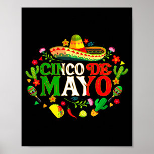 Affiche Joyeux cinco de mayo mexicain chapeau margarita