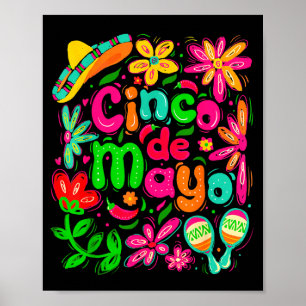 Affiche Joyeux cinco de mayo mexicain chapeau margarita