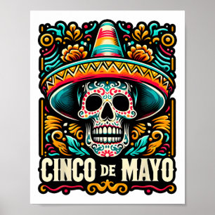 Affiche Joyeux Cinco De Mayo Skeleton Skull Sombrero Mexic