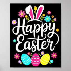 Affiche Joyeux citations de Pâques oeuf mignon lapin flora