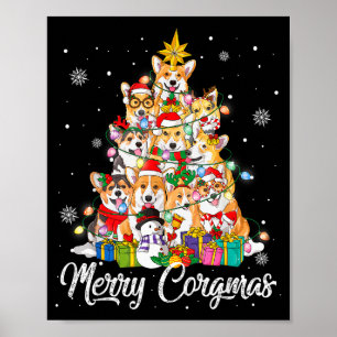Affiche Joyeux Corgmas Arbre de Noël de Corgi Guirlandes L