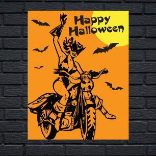 Affiche Joyeux costume de chatte femme moto Halloween