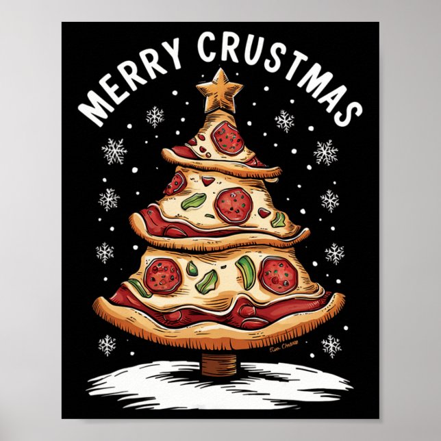 Affiche Joyeux Crustmas Pizza Arbre de Noël Joyeux Noël Pi (Devant)