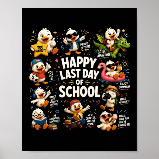 Affiche Joyeux Dernier Jour D'École Professeur Fou Canard  (Devant)