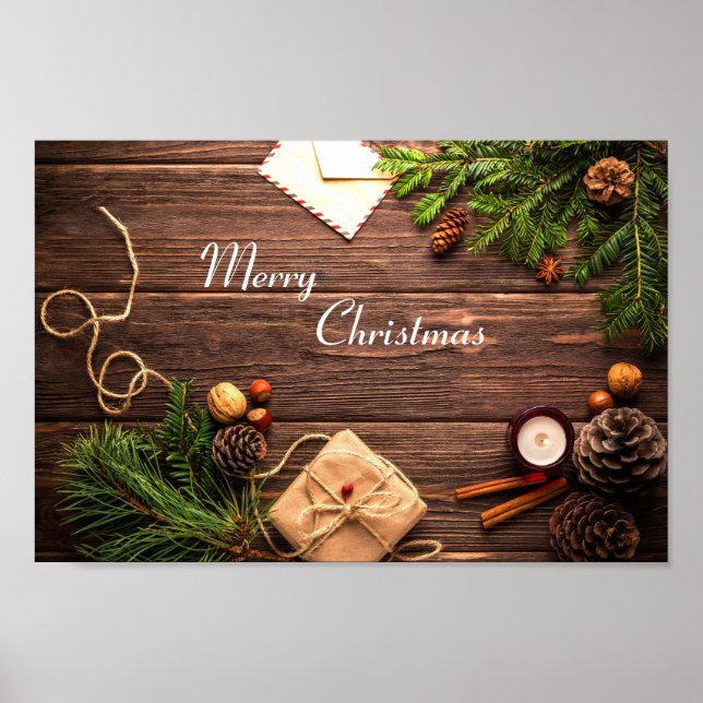 Affiche Joyeux Design en bois de Noël (Devant)