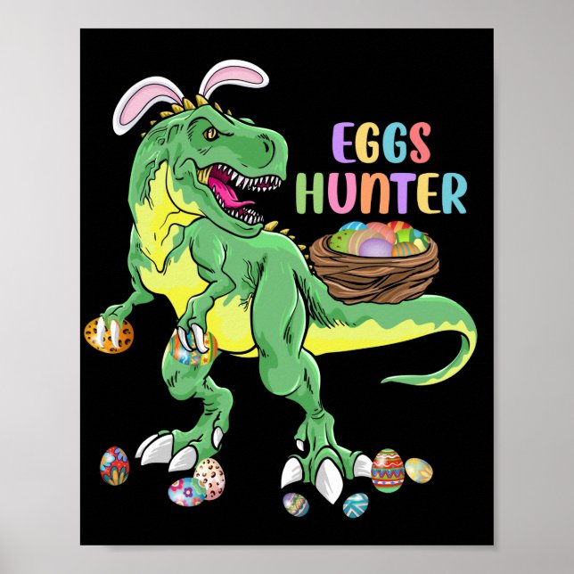Affiche Joyeux Dinosaure Fête de Pâques T-rex portant des  (Devant)