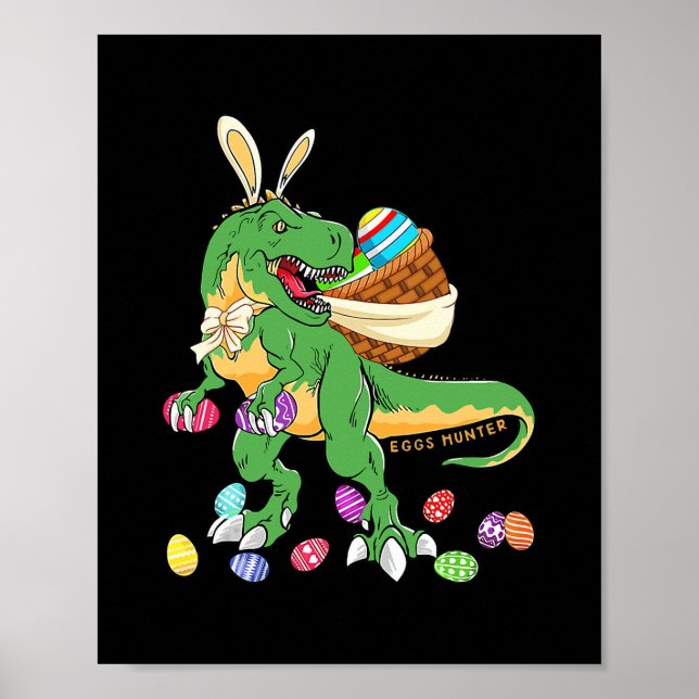 Affiche Joyeux Dinosaure Pâques T rex Dino Lover Panier Ga (Devant)