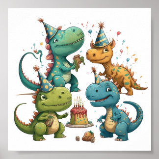 Affiche Joyeux dinosaures d'anniversaire
