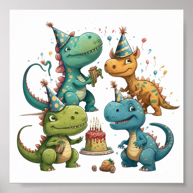 Affiche Joyeux dinosaures d'anniversaire (Devant)