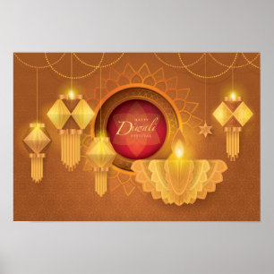 Affiche Joyeux Diwali Papercut Lanterns