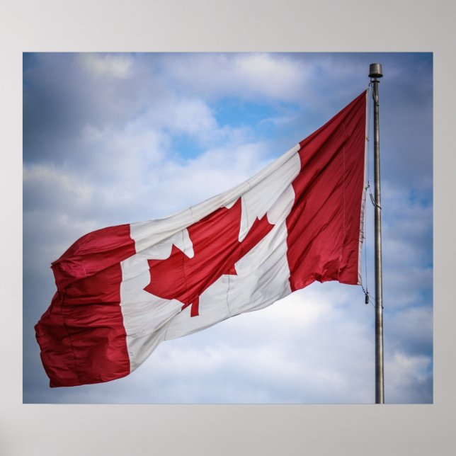 Affiche Joyeux drapeau canadien rouge et blanc de la fête  (Devant)
