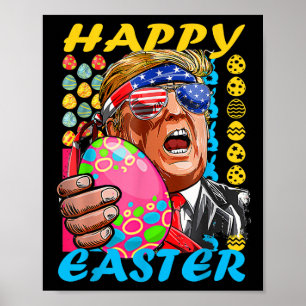 Affiche Joyeux drapeau lapin patriotique de Pâques Trump