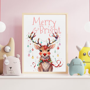 Affiche Joyeux et brillant Cute Reindeer Festif Festif Lum