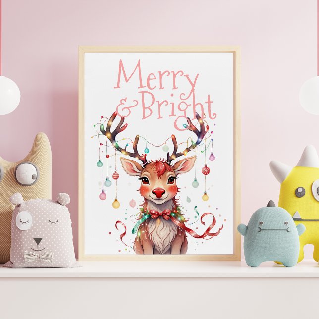 Affiche Joyeux et brillant Cute Reindeer Festif Festif Lum (Créateur téléchargé)