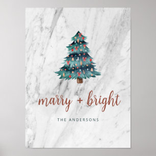 Affiche Joyeux et brillant marbre Arbre de Noël et Script
