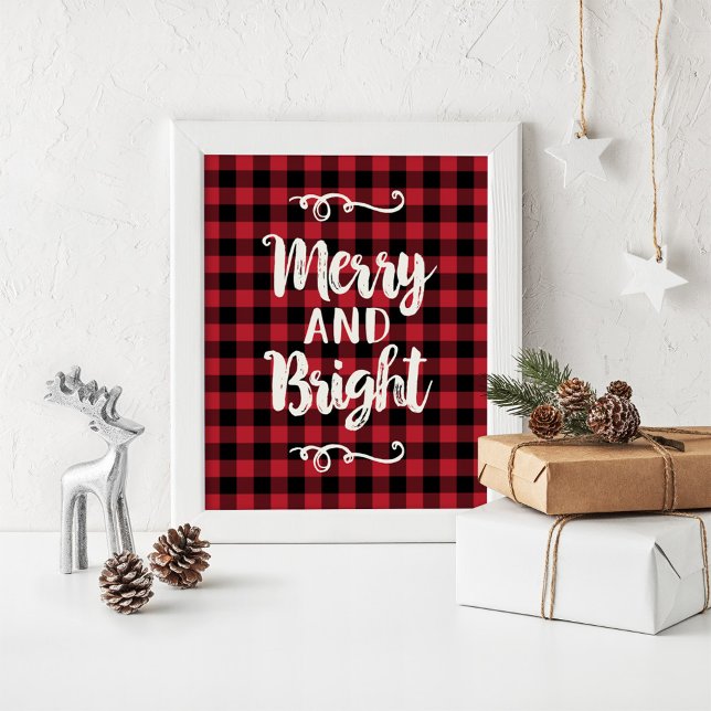 Affiche Joyeux et brillant rouge rustique Plaid Mur de vac (Créateur téléchargé)