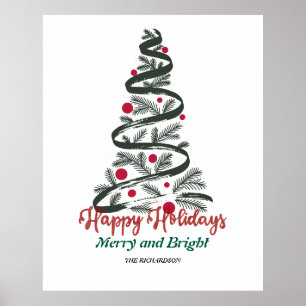 Affiche Joyeux et lumineux Typographie de l'arbre de Noë