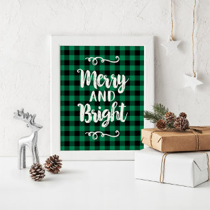 Affiche Joyeux et Lumineux Vert Plaid de Noël de Buffalo