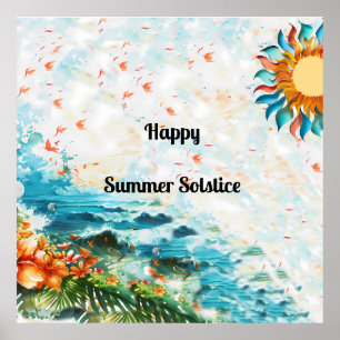Affiche Joyeux été Solstice Solstice Fleurs Soleil Mer