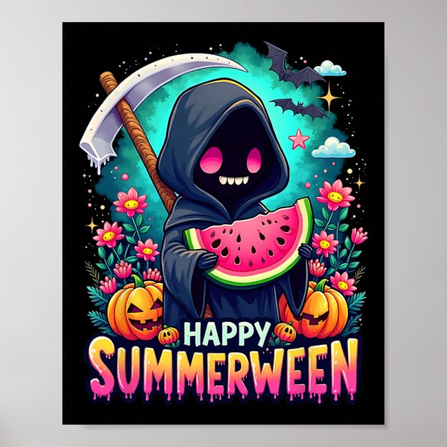 Affiche Joyeux été Summerween Squelette Jack-o-lanterne (Devant)