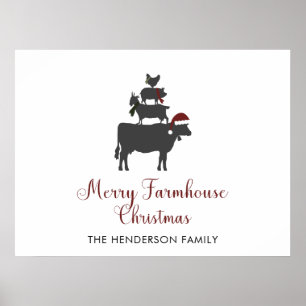 Affiche Joyeux Farmhouse Noël Nom de famille Personnalisé