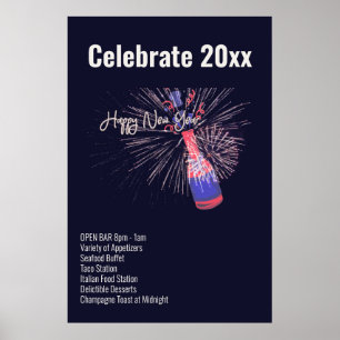 Affiche Joyeux feu d'artifice Champagne Celebration Menu