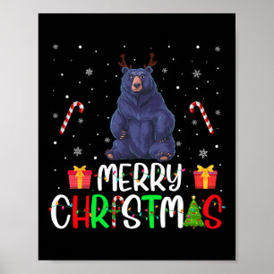 Affiche Joyeux feux de Noël Ours Reindeer Casquette Xmas P