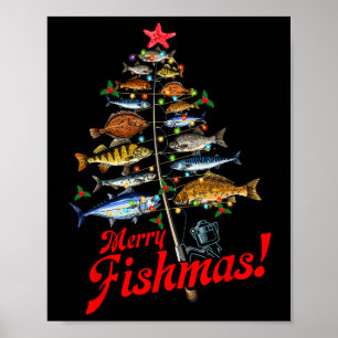 Affiche Joyeux Fish Noël Drôle de sapin de Noël Lumières P