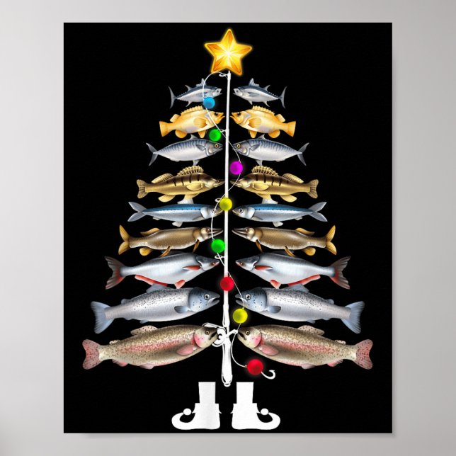 Affiche Joyeux Fishmas Arbre de Noël Drôle de Pêche  (Devant)