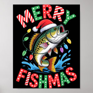 Affiche Joyeux Fishmas Chapeau de Père Noël B Pêche Noël P