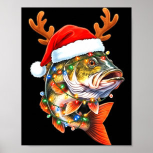 Affiche Joyeux Fishmas Drôle B Pêche Noël Chapeau de Père 