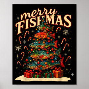 Affiche Joyeux Fishmas drôle de pêche design de Noël