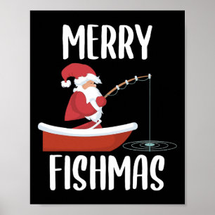 Affiche Joyeux Fishmas Drôle de Père Noël Pêcheur Poisson