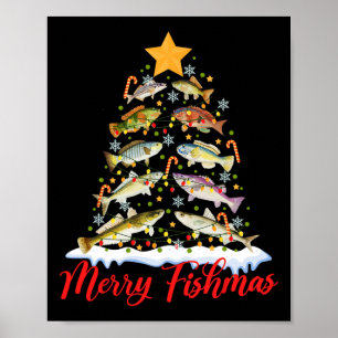 Affiche Joyeux Fishmas Drôle de sapin de Noël Lumières Poi
