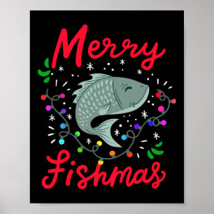 Affiche Joyeux Fishmas Drôle de sapin de Noël lumières Poi