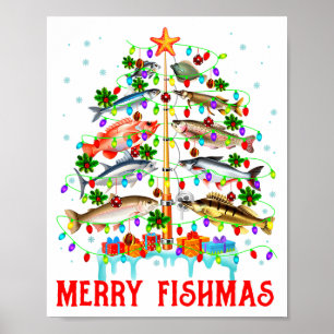 Affiche Joyeux Fishmas Drôle de sapin de Noël Lumières Poi