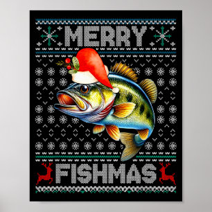 Affiche Joyeux Fishmas Noël Vacances Santa Pêche Xmas
