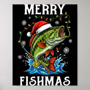 Affiche Joyeux Fishmas Santa Amateurs de Pêche Drôle Pêche
