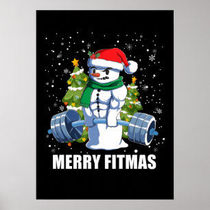 Affiche Joyeux Fitmas, Funny Noël Snowman Gym Lifting