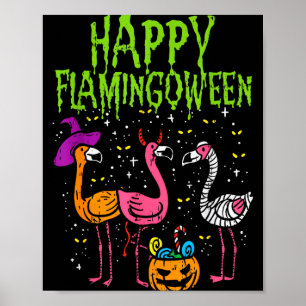 Affiche Joyeux Flamingoween Y Flamants Drôle de Cos d'Hall