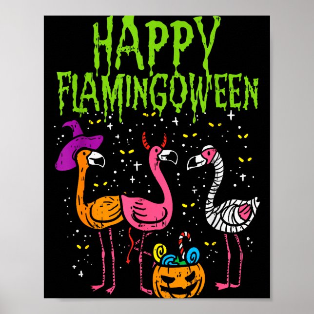 Affiche Joyeux Flamingoween Y Flamants Drôle de Cos d'Hall (Devant)