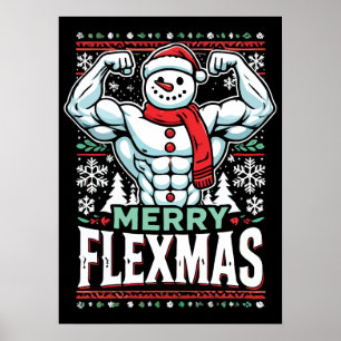 Affiche Joyeux Flexmas - Snowman Flexting Gym de Noël