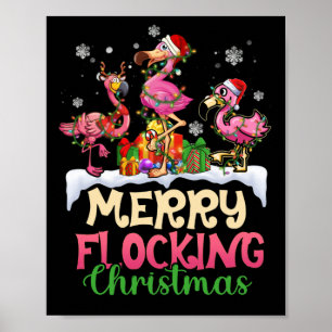 Affiche Joyeux flockage Noël Reindeer Père Noël Flamant ro