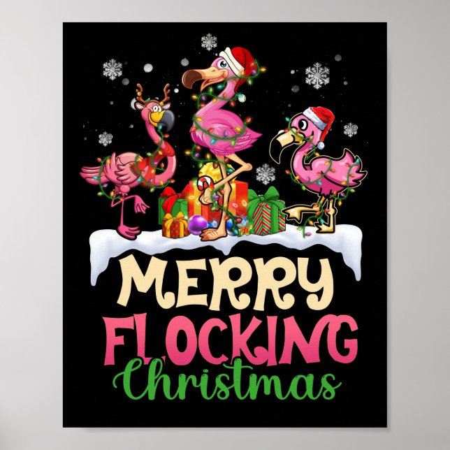 Affiche Joyeux flockage Noël Reindeer Père Noël Flamant ro (Devant)