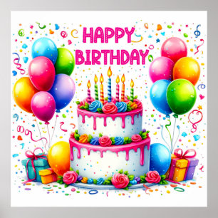 Affiche Joyeux gâteau d'anniversaire