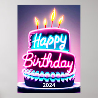 Affiche Joyeux gâteau d'anniversaire 2024 Anniversaire Par