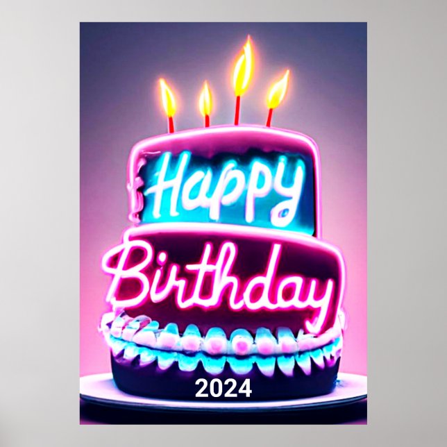 Affiche Joyeux gâteau d'anniversaire 2024 Anniversaire Par (Devant)
